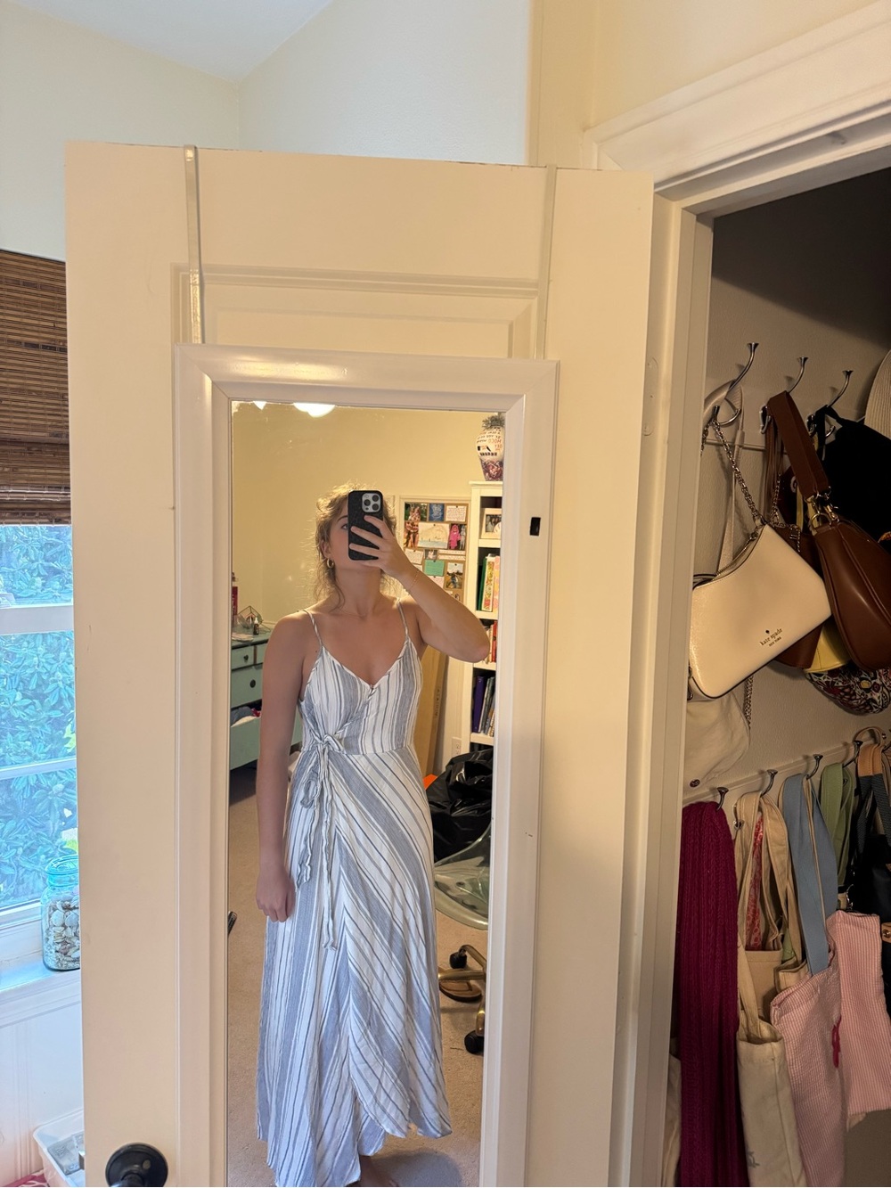 Altar'd State Light Blue and White Striped Wrap Maxi Dress